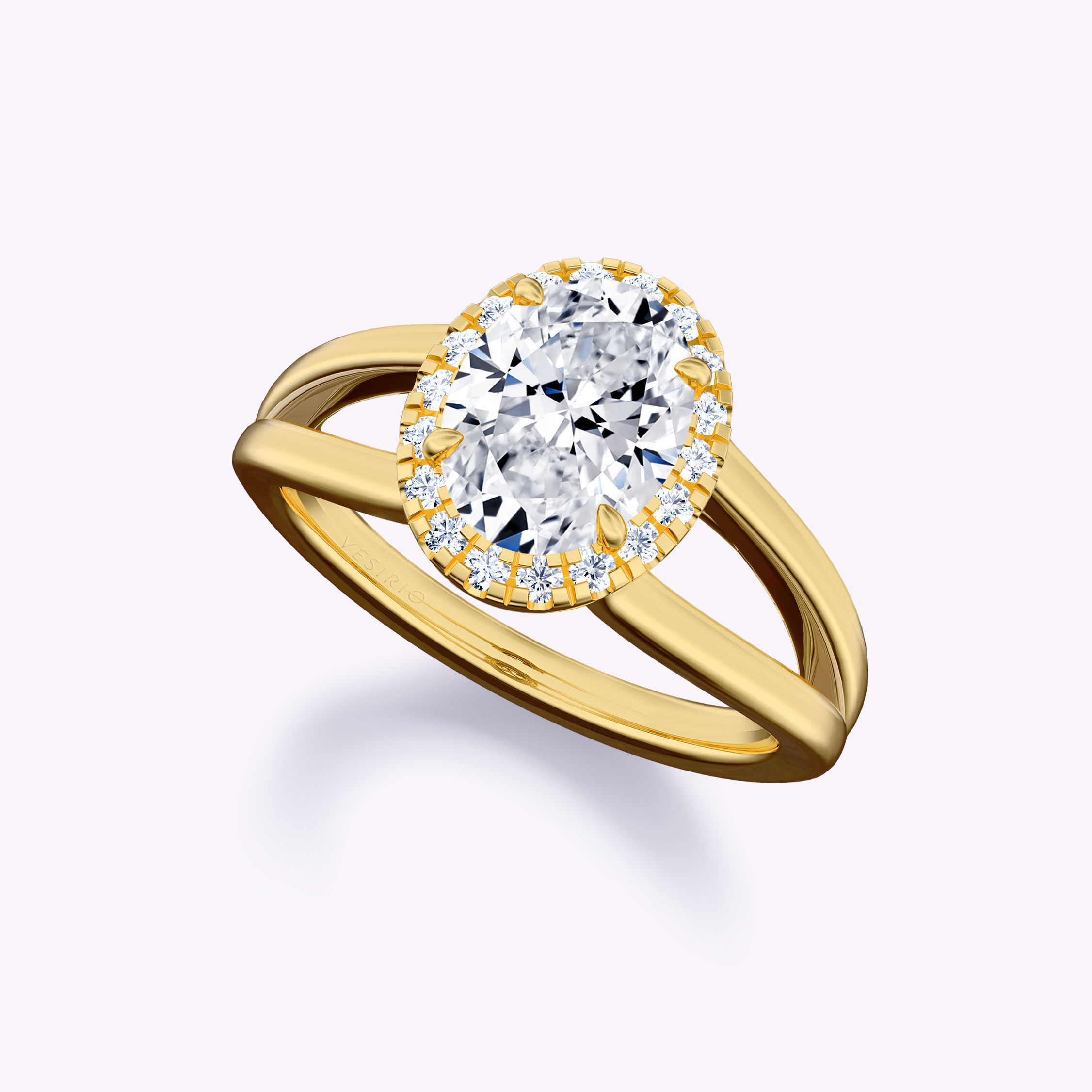 Simple Halo Split-Shank Oval Diamond Engagement Ring | 18K Yellow Gold