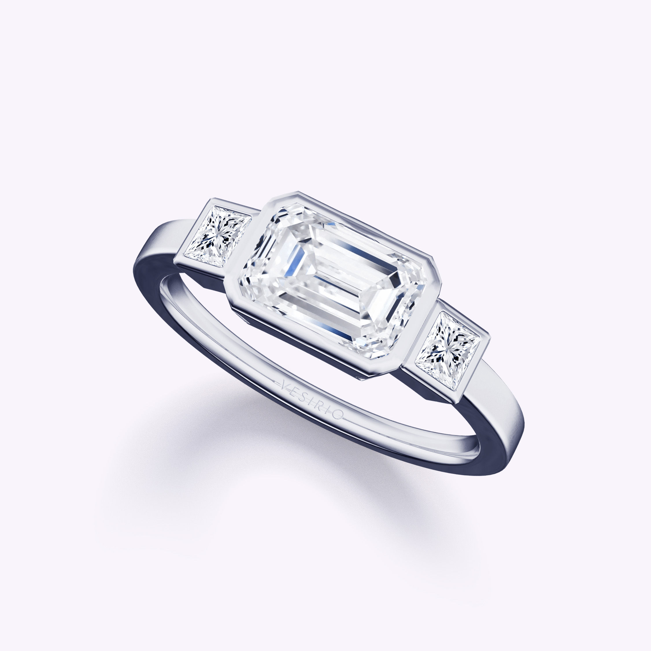 Simple Modern Bezel Set Three-Stone Diamond Engagement Ring