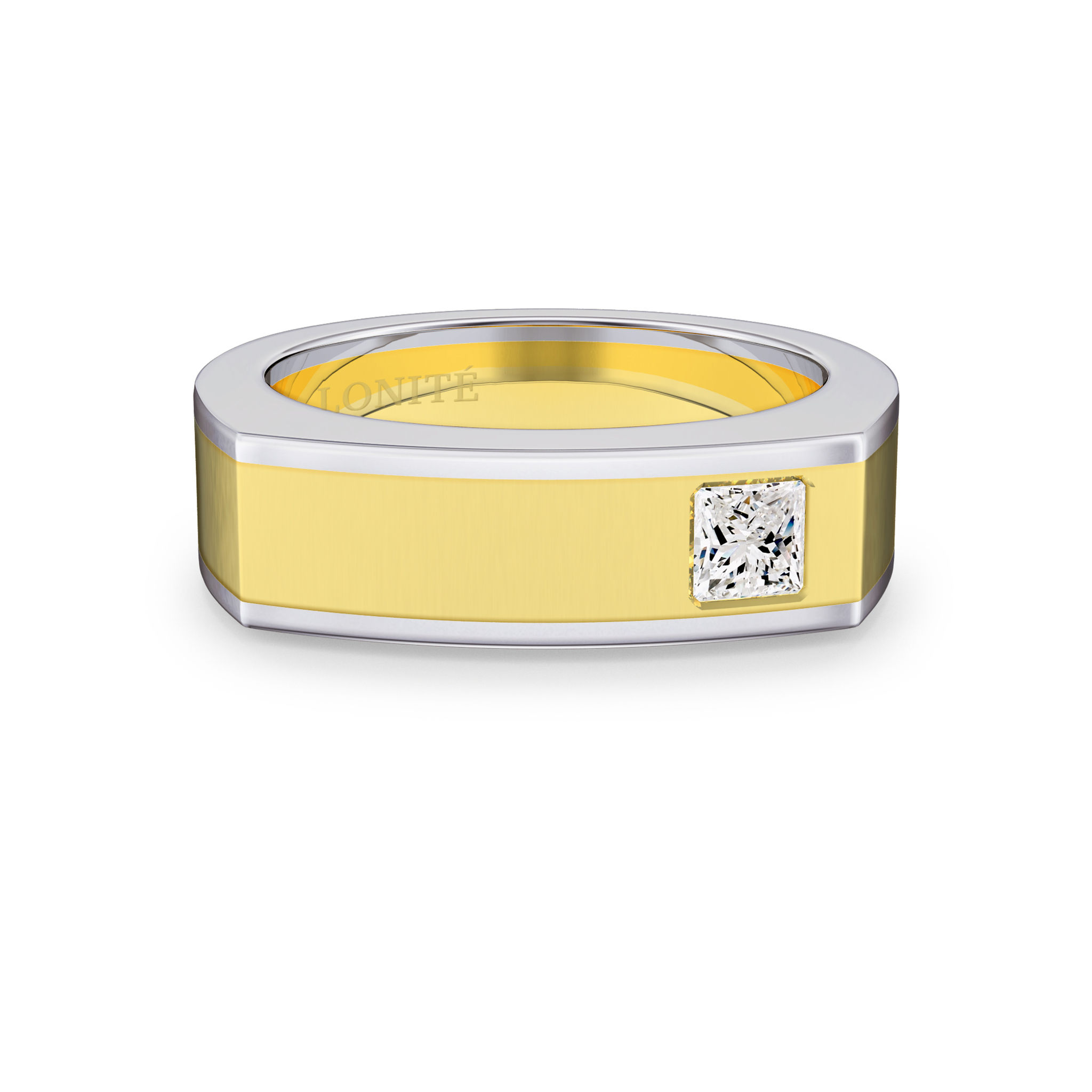 Two-tone Wide Euro-shank Solitaire Diamond Gypsy Ring