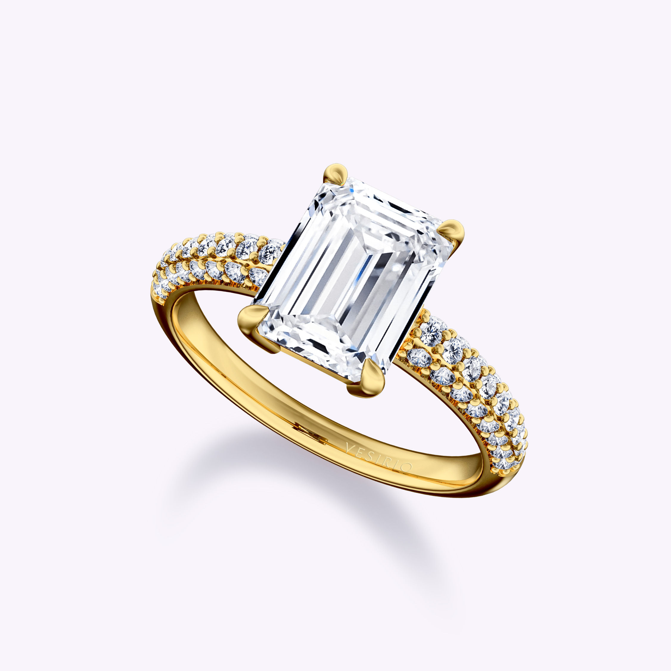 Modern Multi-Row Pavé Prong Diamond Engagement Ring | 18K Yellow Gold