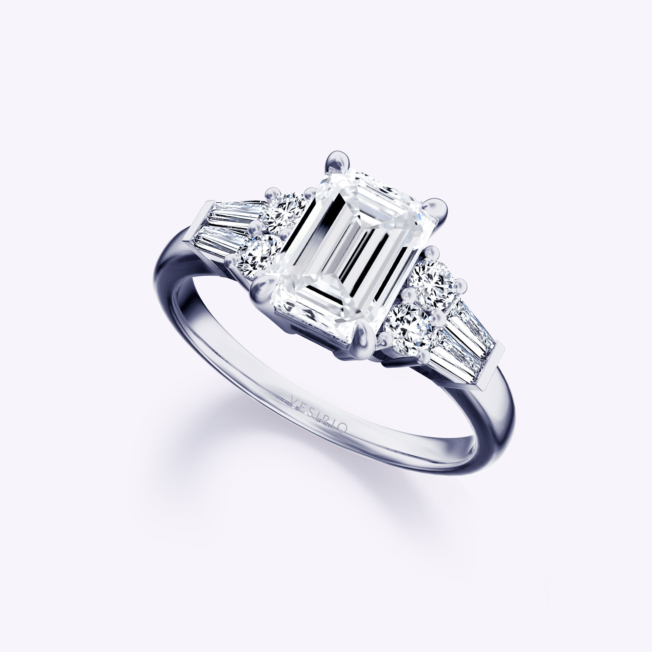 Modern Baguette Emerald Cut Diamond Engagement Ring
