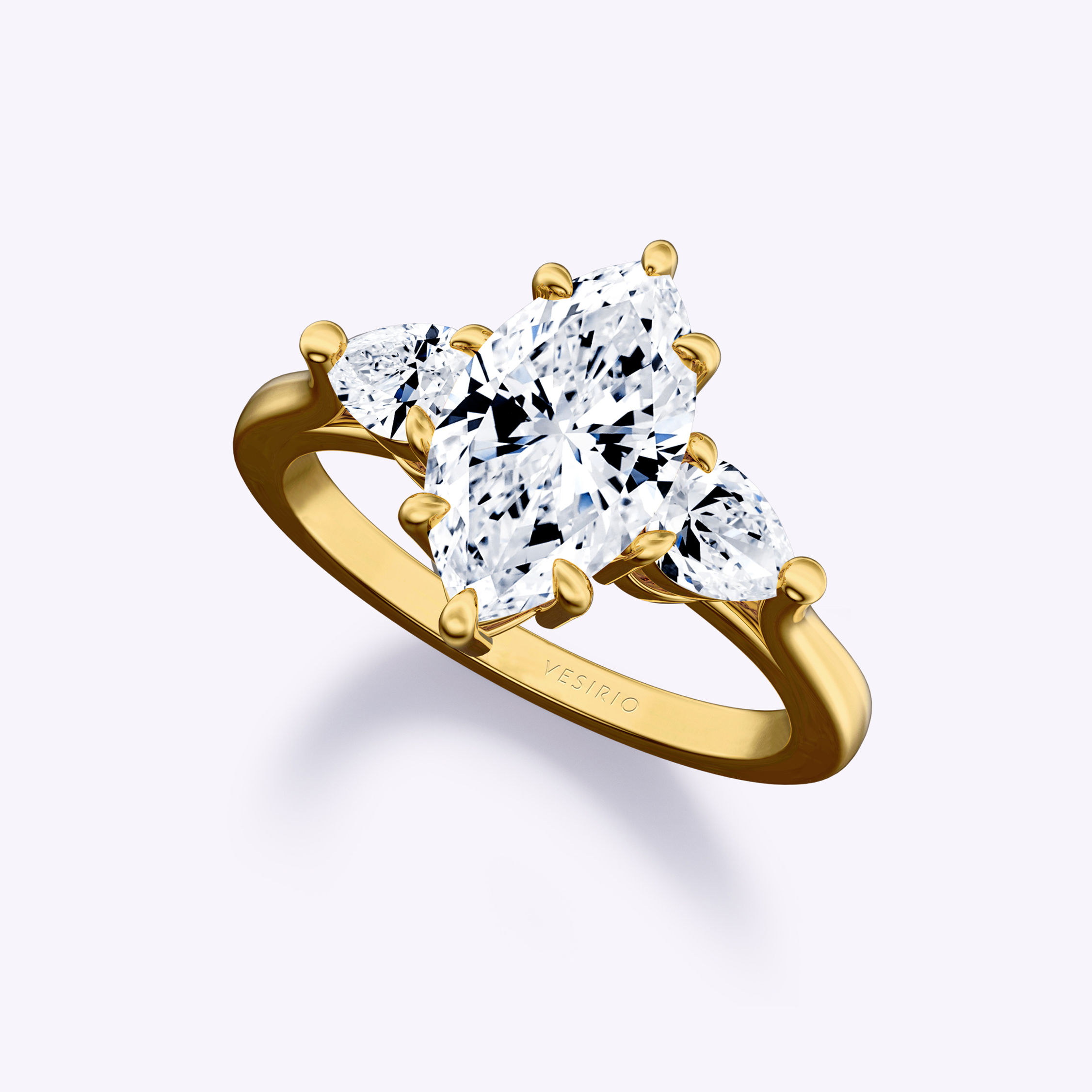 Three-Stone Trillion Marquise Prong Diamond Engagement Ring | 18K Yellow Gold