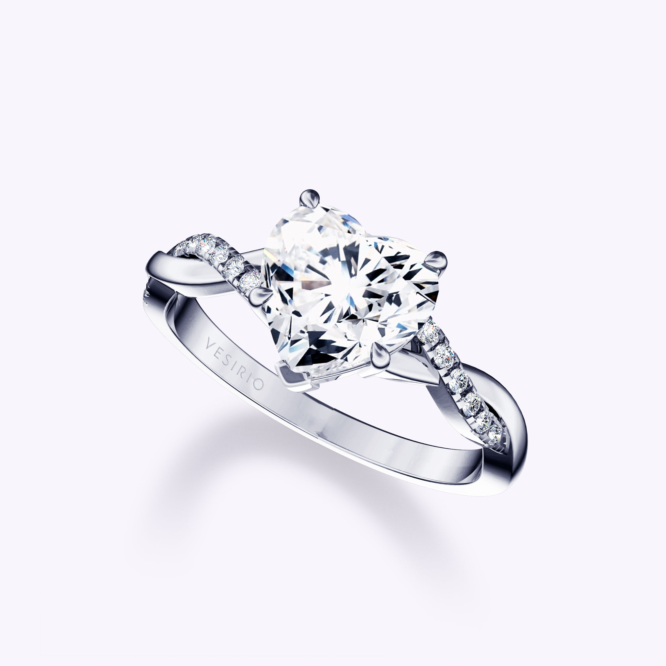 Unique Twisted Accent Pavé Solitaire Diamond Engagement Ring
