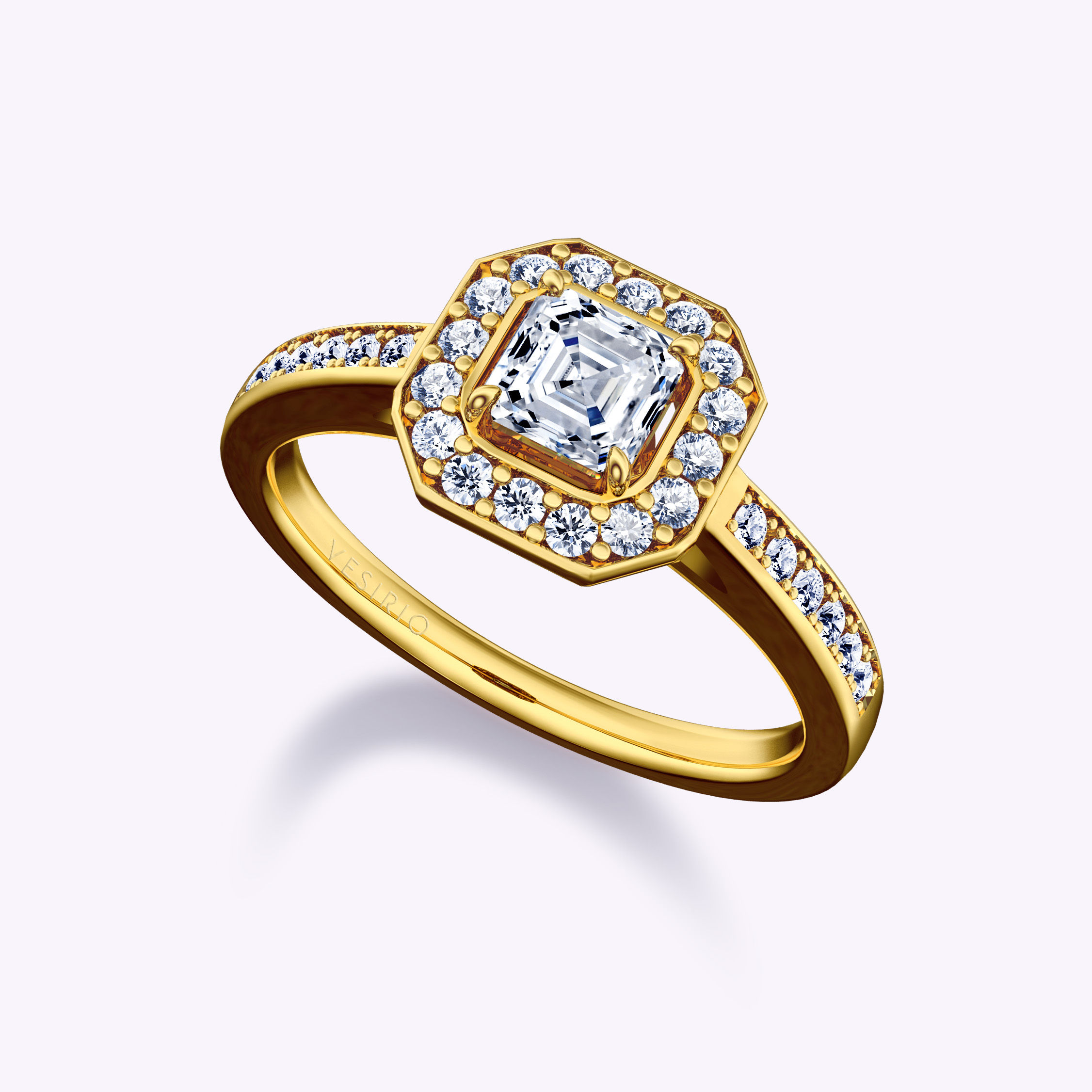 Dainty Halo Asscher Cut Pavé Diamond Engagement Ring | 18K Yellow Gold