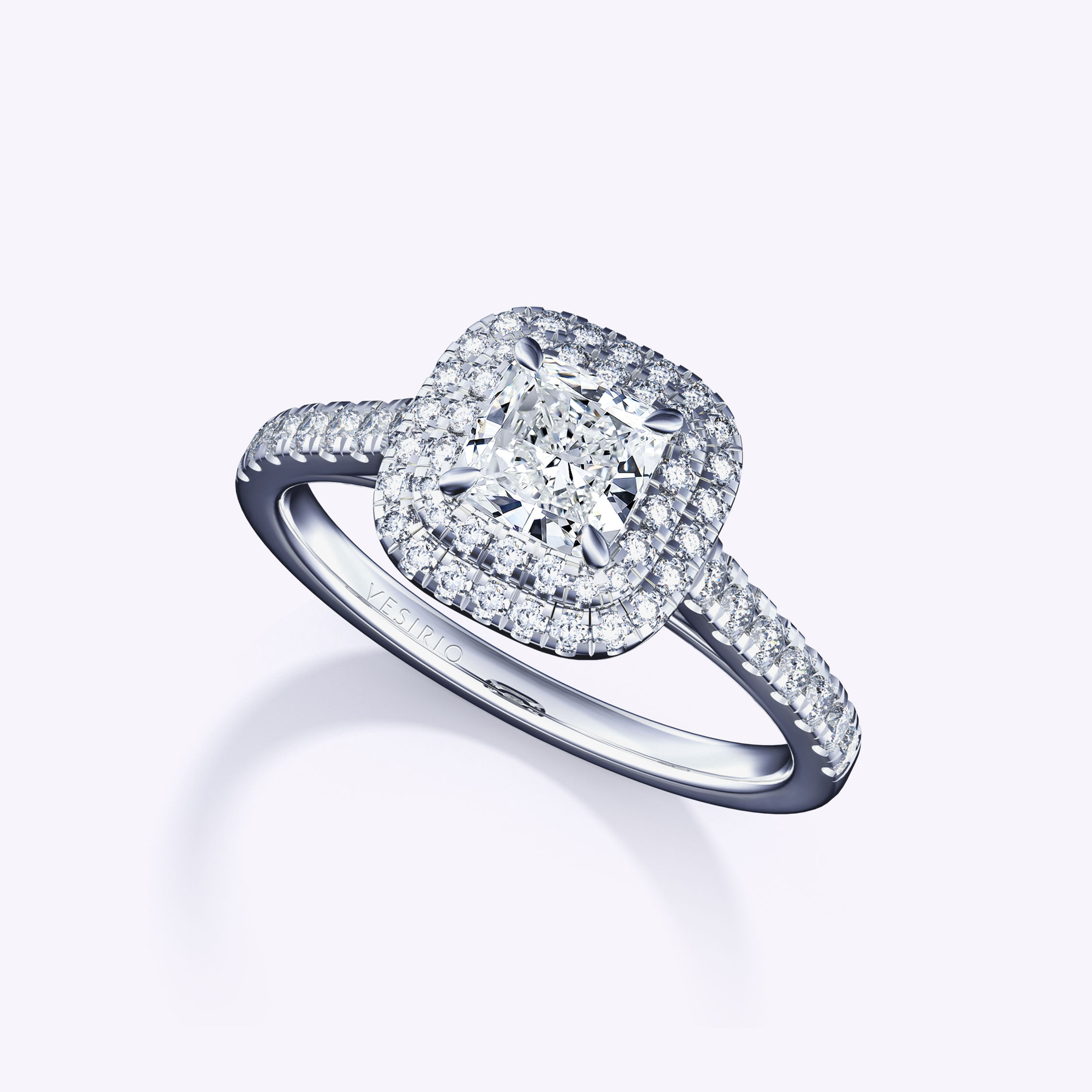 Antique Pavé Double Halo Diamond Engagement Ring| 18K White Gold | Platinum
