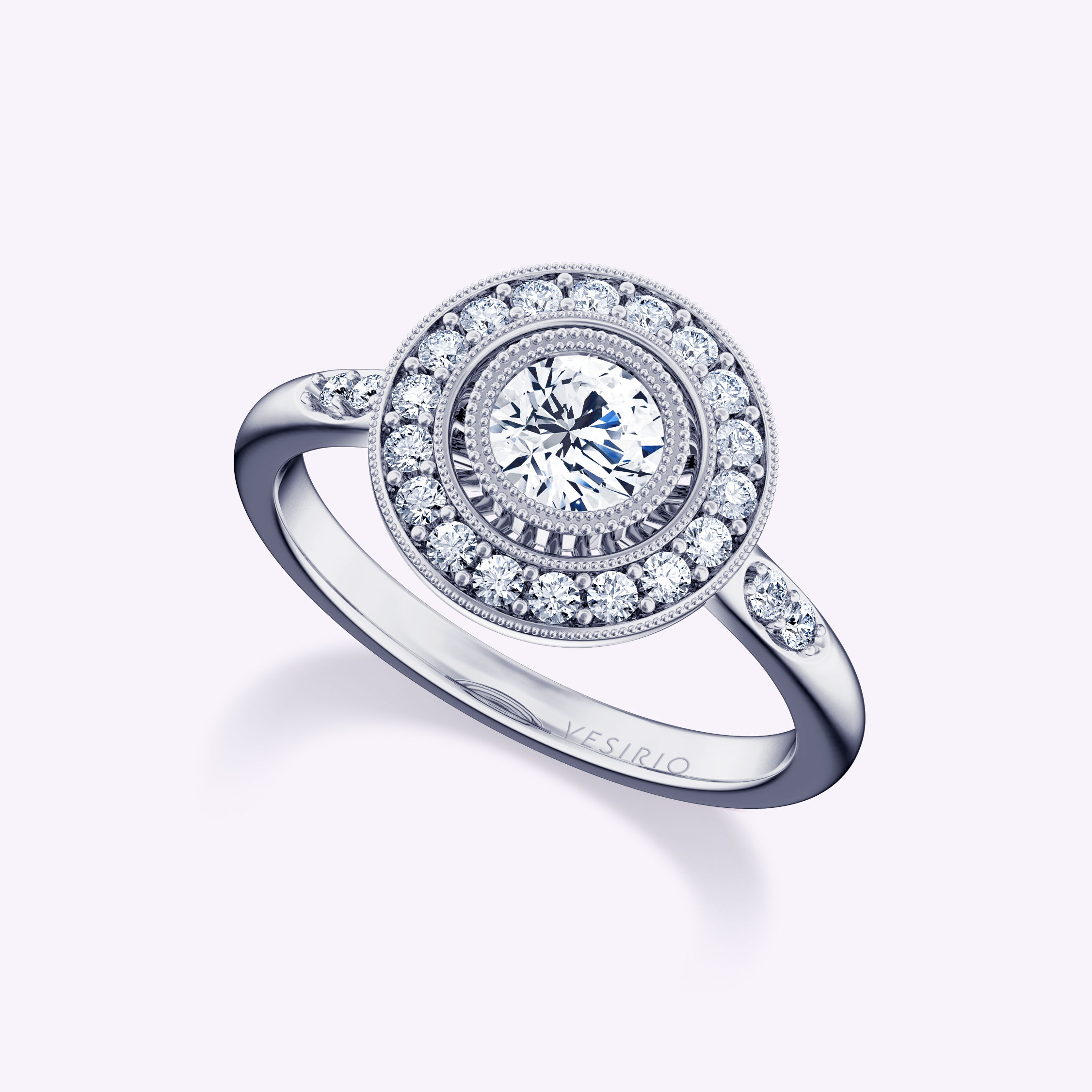 Vintage Antique Art Deco Closed Set Halo Diamond Engagement Ring