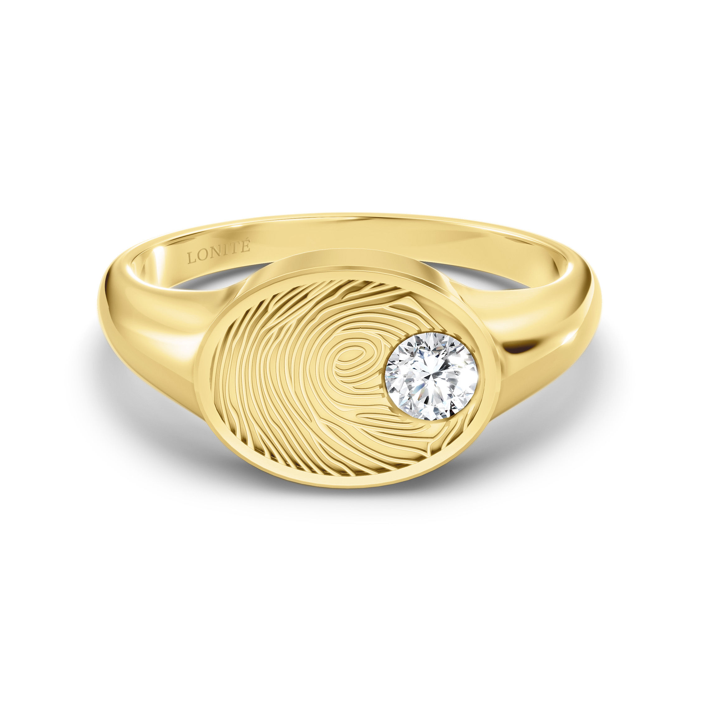 Custom Fingerprint Flush Set Diamond Signet Ring