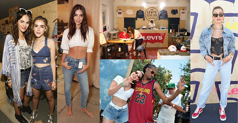 several celebrities wearing denim at a party