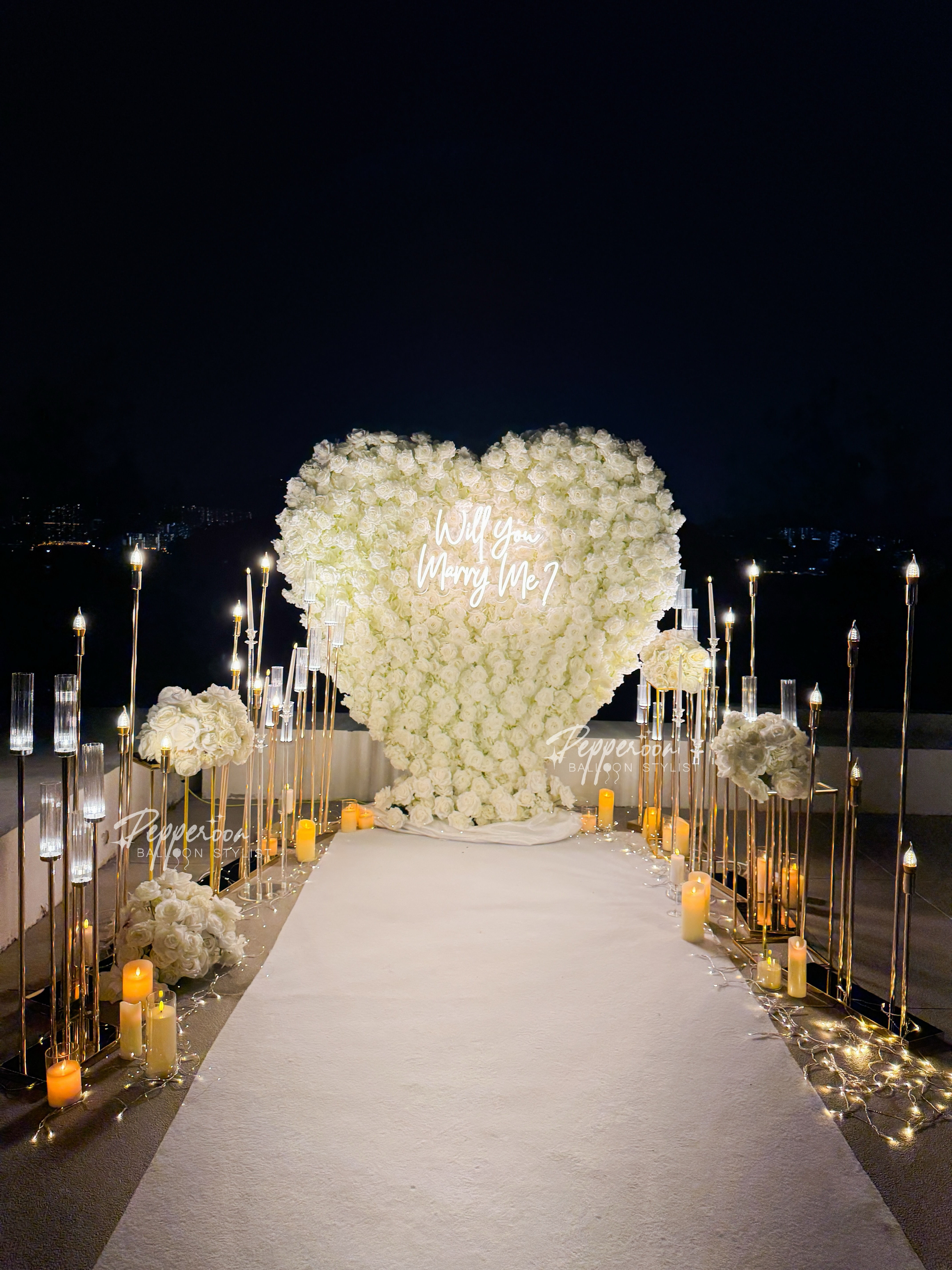 Giant White Rose Heart Marry Me Proposal Decor Package