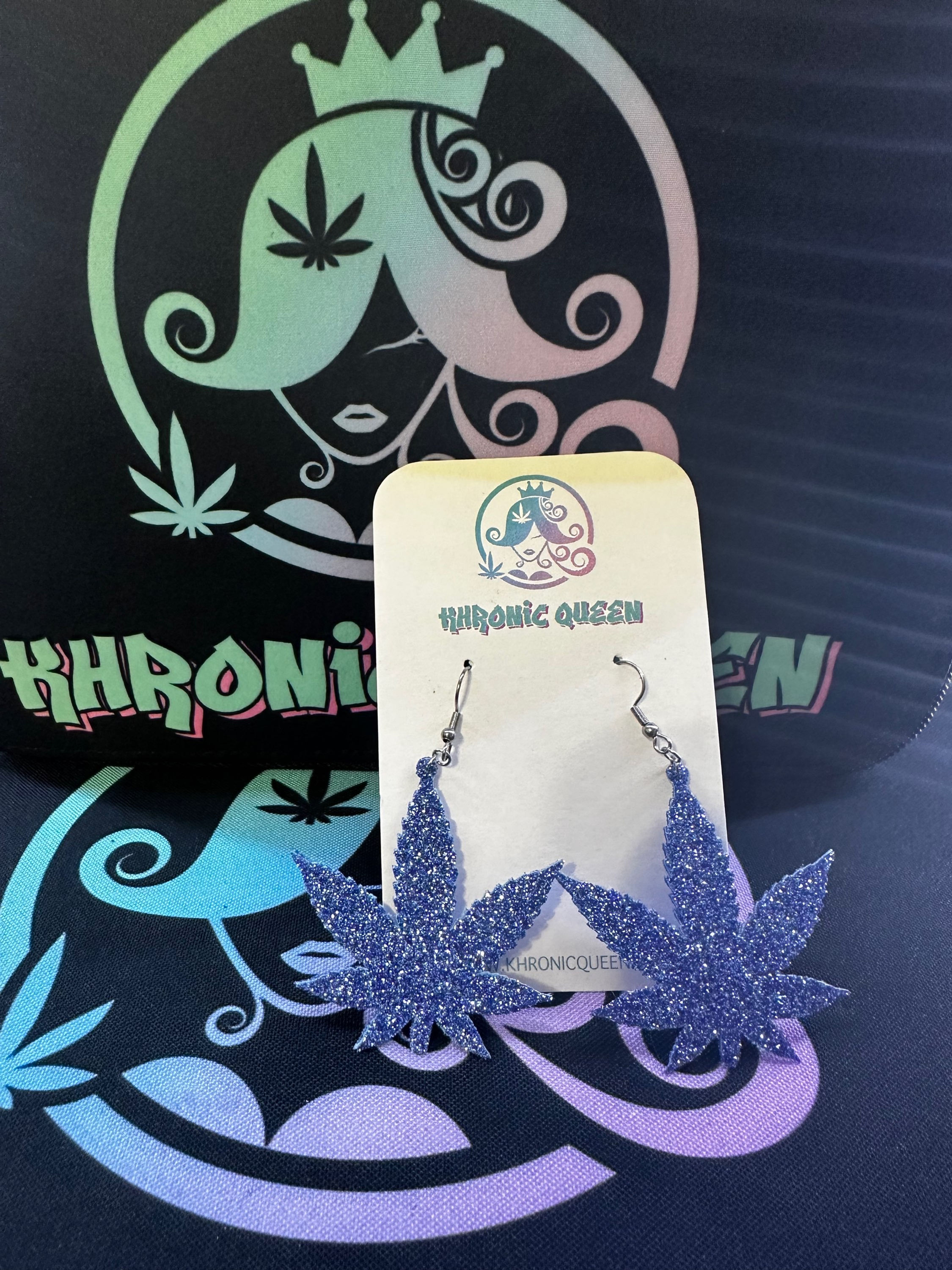 KHRONIC QUEEN handemade Cannabis leaf glitter earrings