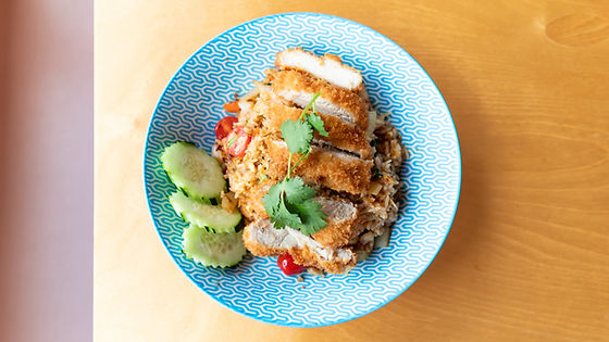 Signature shrimp paste fried rice with chicken katsu