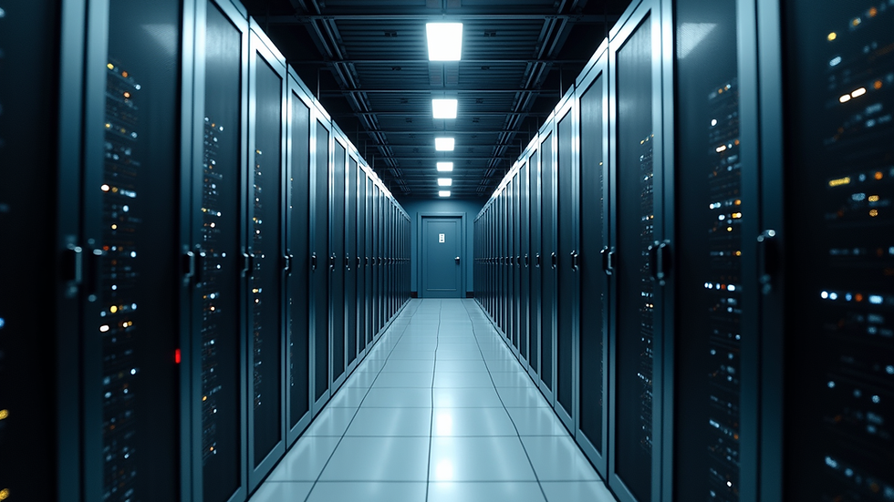 High angle view of a modern data center with rows of servers