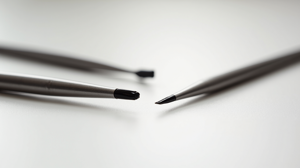 Close-up view of eyebrow shaping tools on a clean white surface