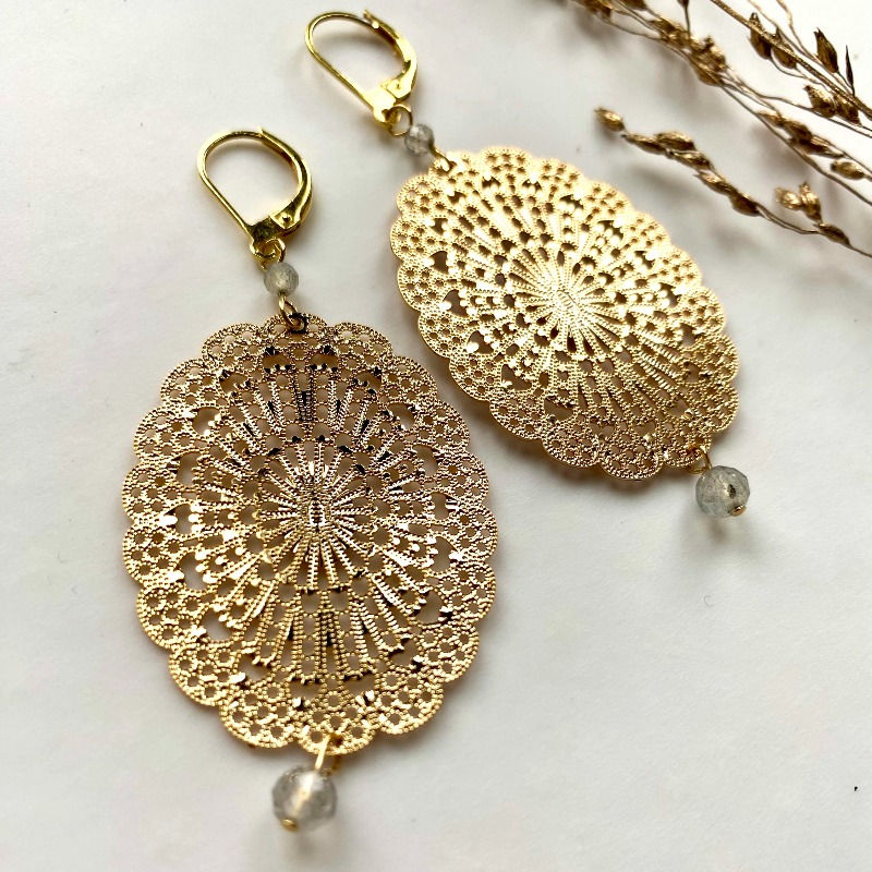 grandes boucles d'oreilles légères geneve flocon dentelle bijoux filigrane femme