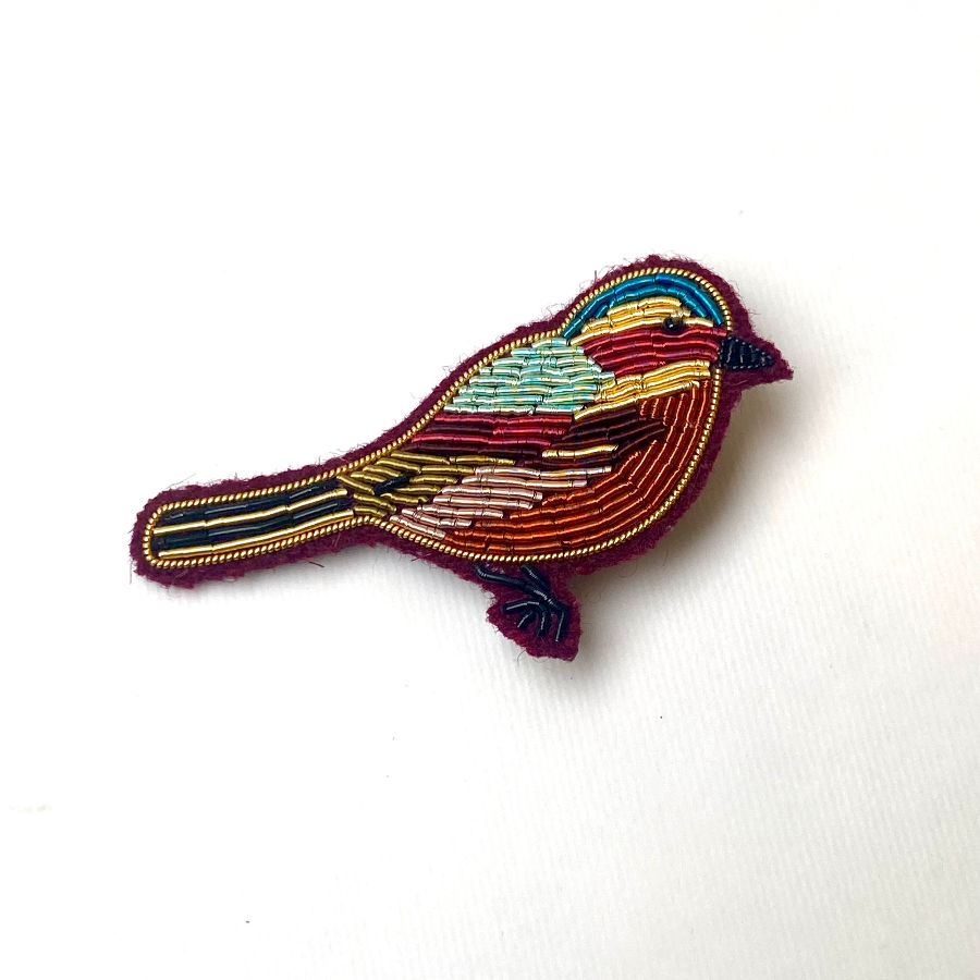 broche brodée oiseau geneve