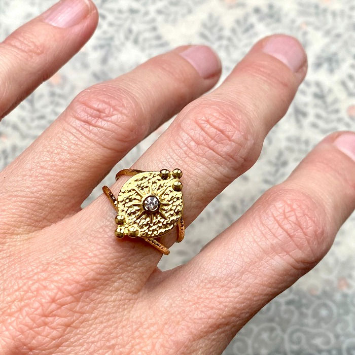 bague acier doré reglable avec strass geneve