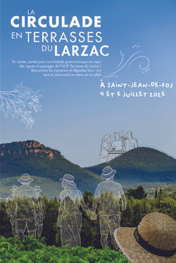 Affiche de la promenade viticole et gastronomique « Les Terrasses du Larzac 2025 », dégustations de 