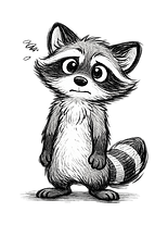 graphite sketch of a nervous looking raccoon