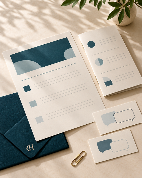 ReimagineHR announcement, talking-point booklet and conversation cards with a branded teal envelope