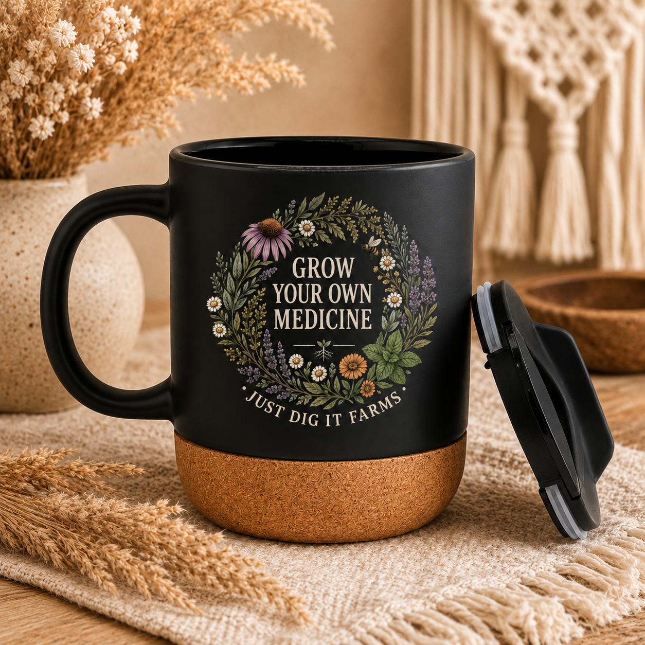 Rooted In Nature - Grow Your Own Medicine – 10oz Black Ceramic Mug
