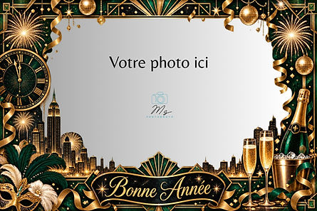 Cadre photobooth Bonne Année style Art déco vert et or