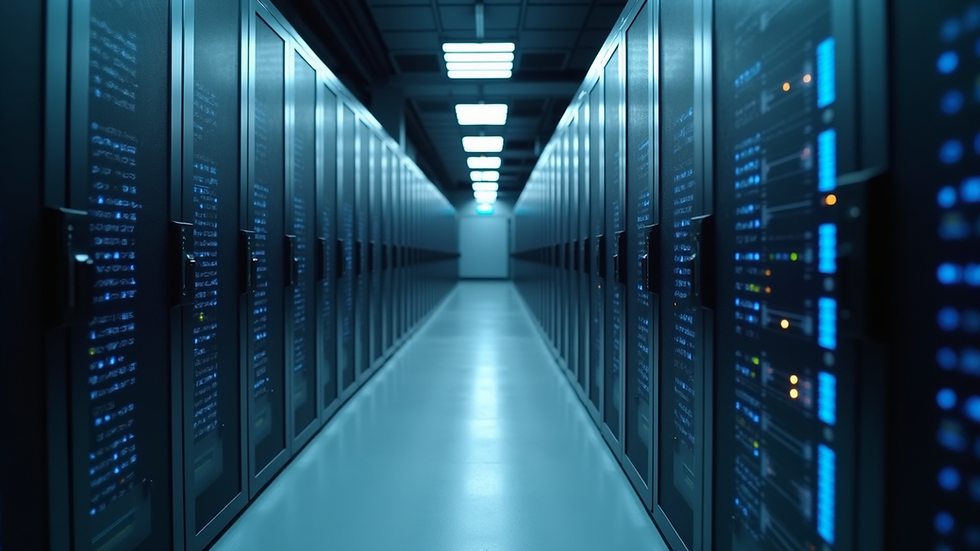 Eye-level view of a modern data center with advanced technology