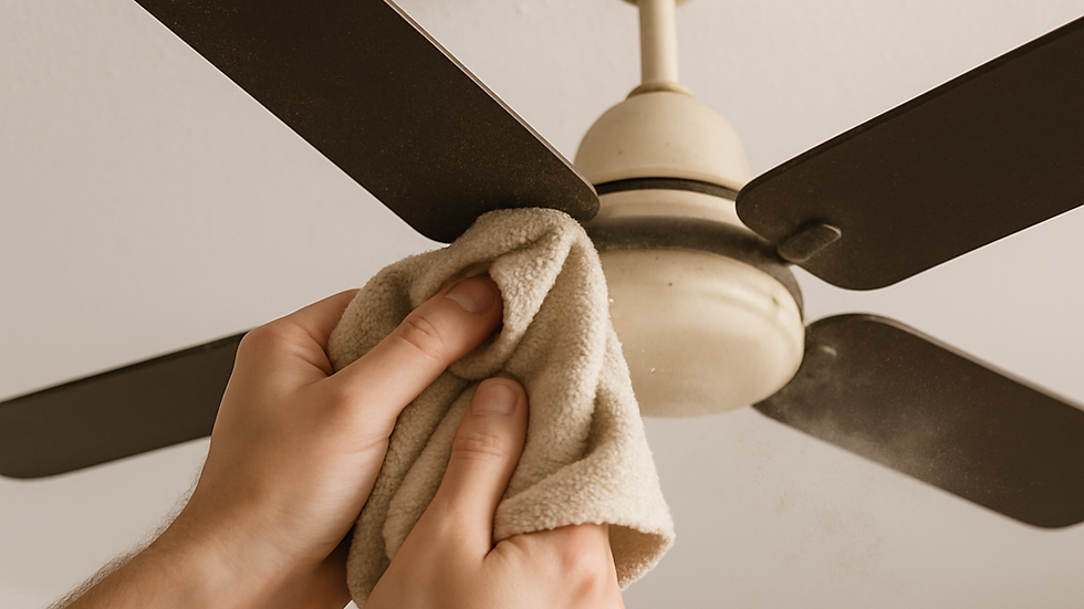 Dust being removed from a ceiling fan