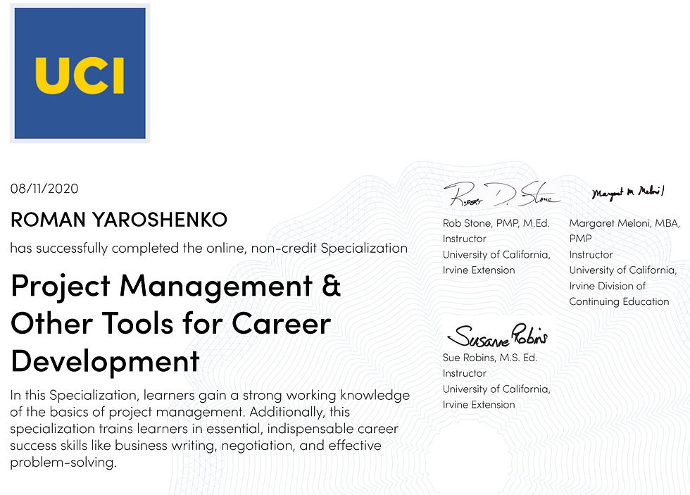 University of California, Irvine (Specialization) 'Project Management & Career Development