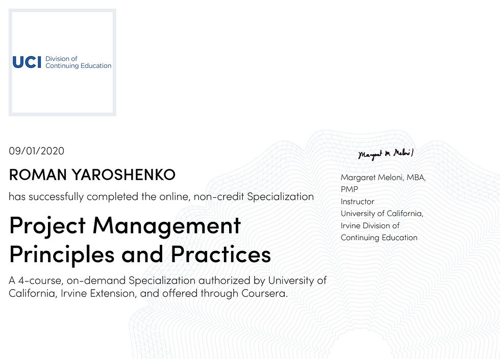 University of California, Irvine (Specialization) 'Project Management Principles and Pract