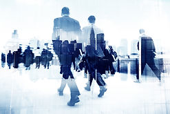 Modern graphic photo collage of business travelers in motion.