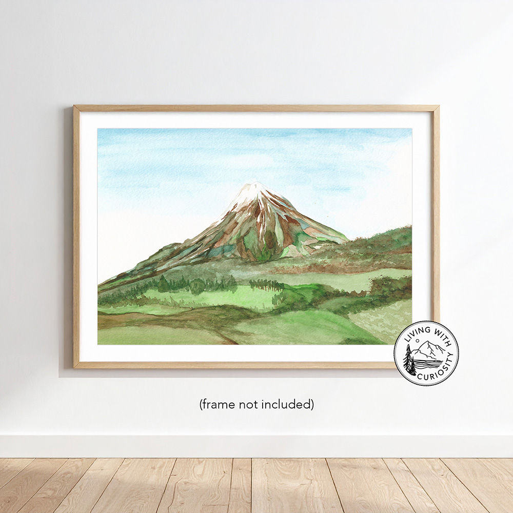 green and brown rocky mountain watercolor painting. watercolor landscape prints by abigail hardin living with curiosity