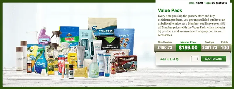 The Melaleuca Value Pack featuring a variety of wellness, home, and personal care products.