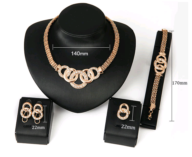 Thumbnail: 18K Gold-Plated Jewelry Set: Necklace, Earrings, Bracelet, Ring