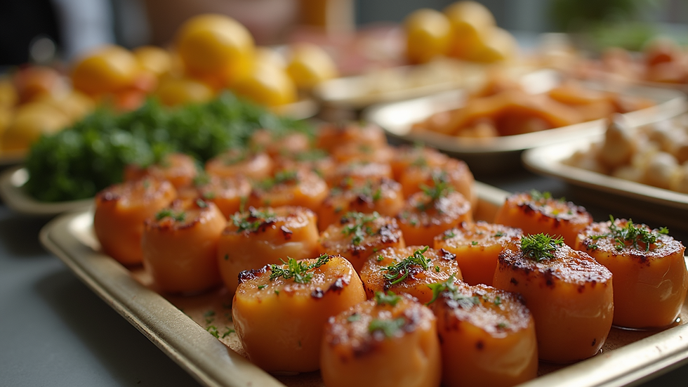 High angle view of a beautifully arranged event catering spread
