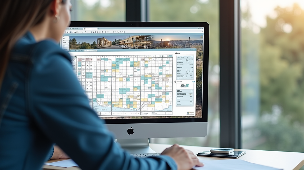 Plan détaillé d’un projet de construction avec calendrier et budget affichés sur un écran d’ordinateur