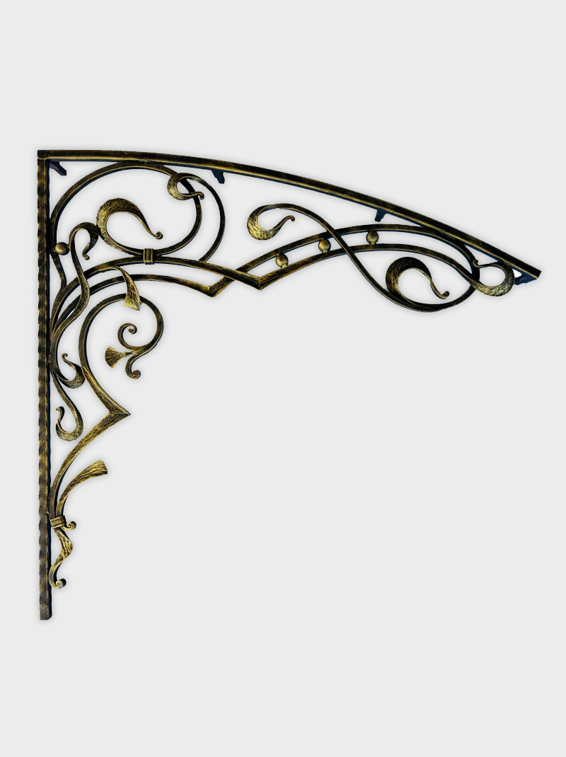 1000 Series Metal Awning by Homenetics featuring an antique gold steel frame with UV-protected polycarbonate panels