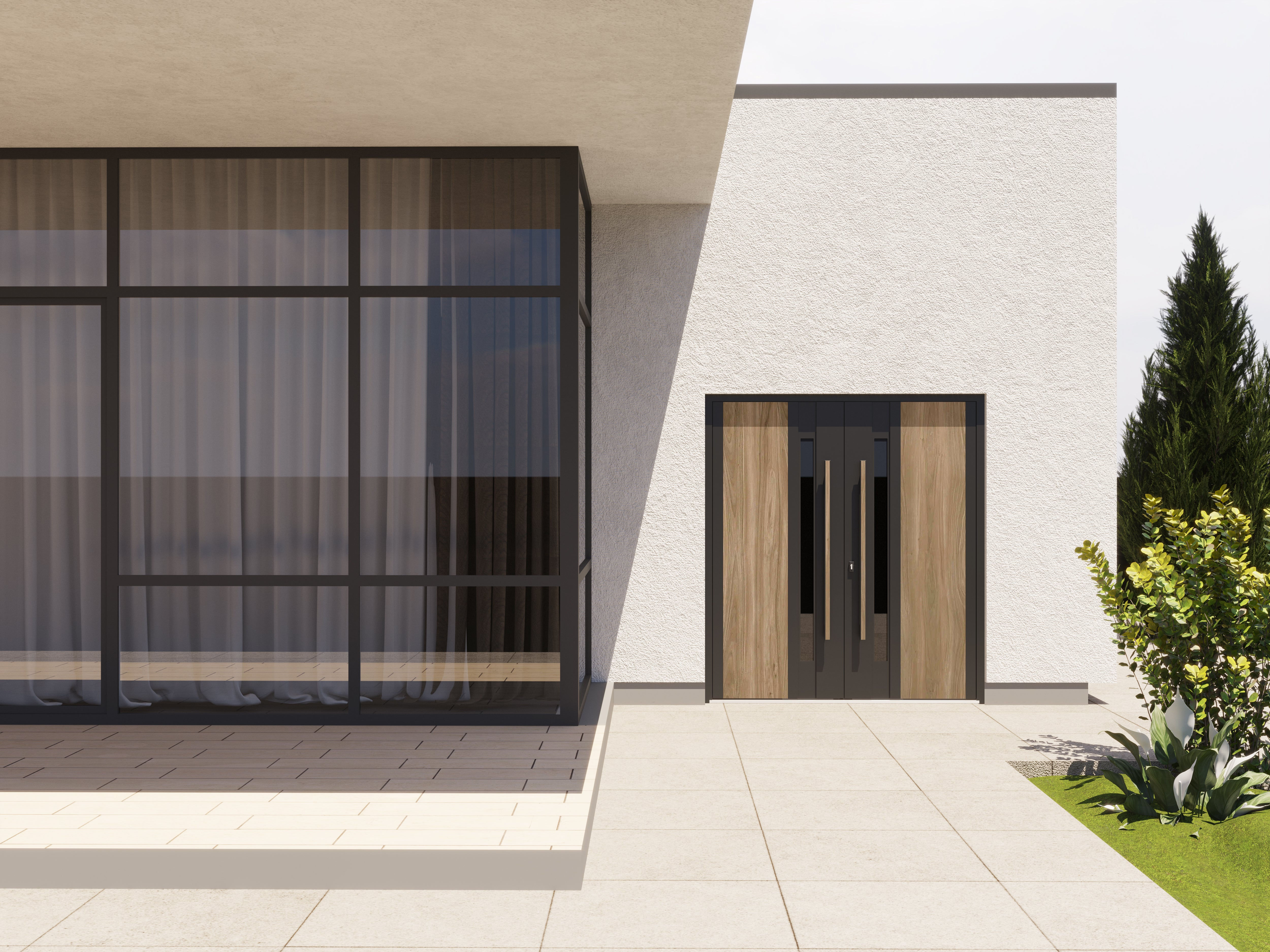 Front Exterior Prehung Aluminum Door / Dekton 0163 Venezia Noce / Entry Metal Mo