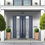 Thumbnail: Front Exterior Prehung Metal Double Doors / Deux 0757 Gray Graphite Frosted Glas