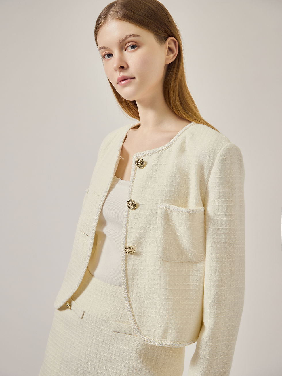 Thumbnail: Braid trimmed tweedy jacket
