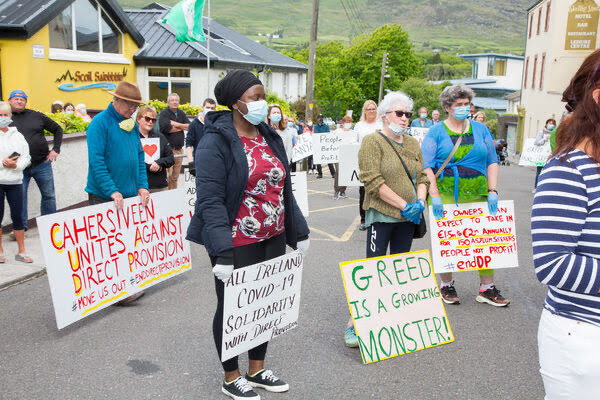 Locals and residents of the Skellig Star centre in Cahersiveen, County Kerry standing together in solidarity. Hunger strikes took place at this centre in 2020.