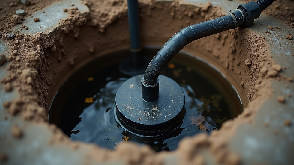 Close-up view of sump pump installed in basement sump pit