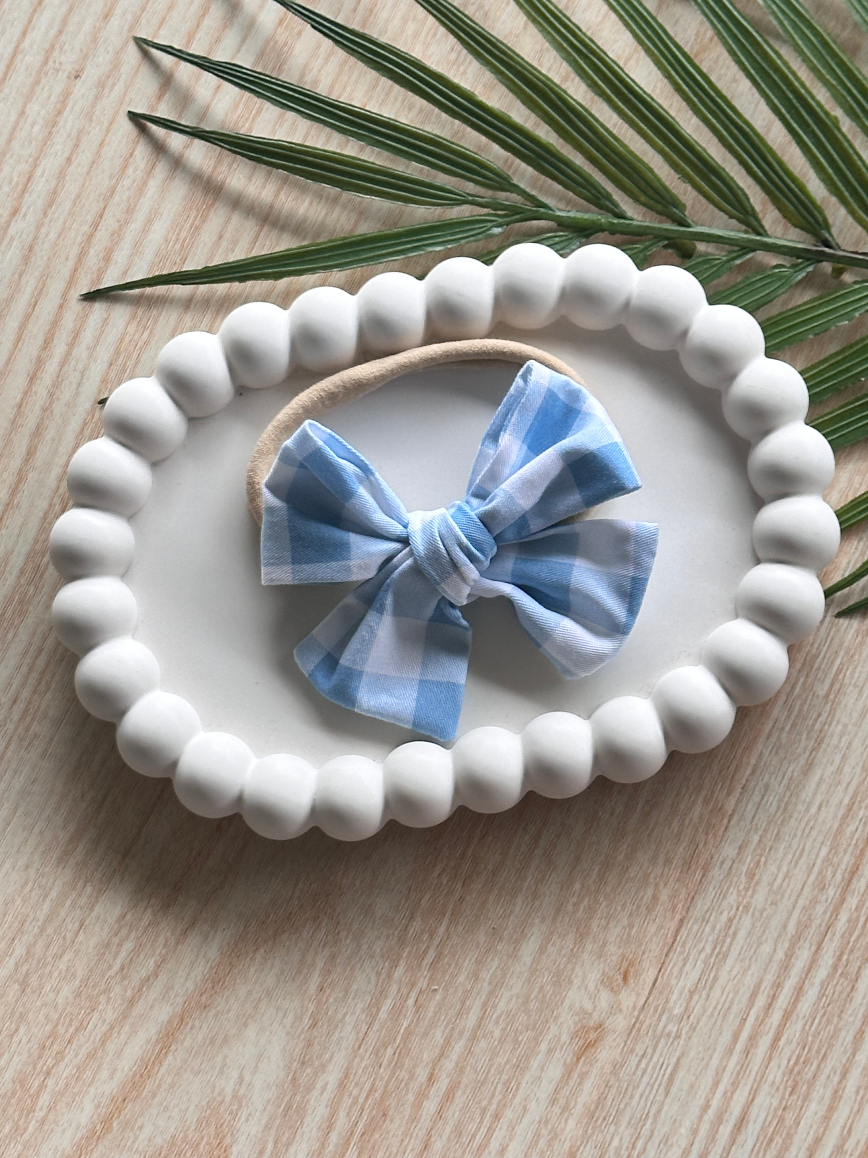Duck Egg Gingham Baby Bow Headband