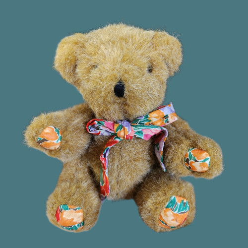 Vintage Liberty Teddy Bear with Floral Fabric Paws and Bow |