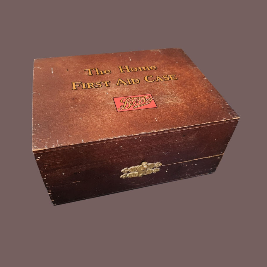 Vintage Boots Home First Aid Case Wooden First Aid Box with Original Content