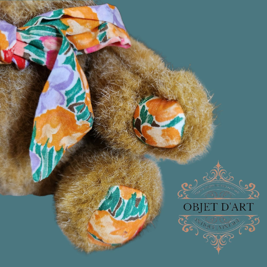 Vintage Liberty Teddy Bear with Floral Fabric Paws and Bow