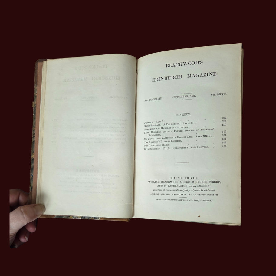 Antique 1852 Blackwood’s Edinburgh Magazine – July–December – Half Leather Bound
