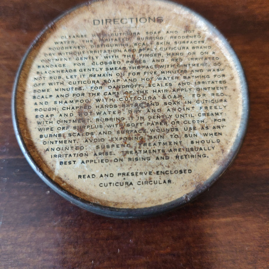 Vintage 1940s / 50s cuticura ointment tin with some original ointment remaining