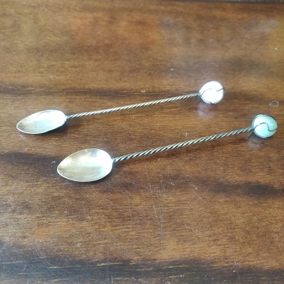 Vintage H . Stern pair of precious stone cocktail spoons silver but no Hallmarks
