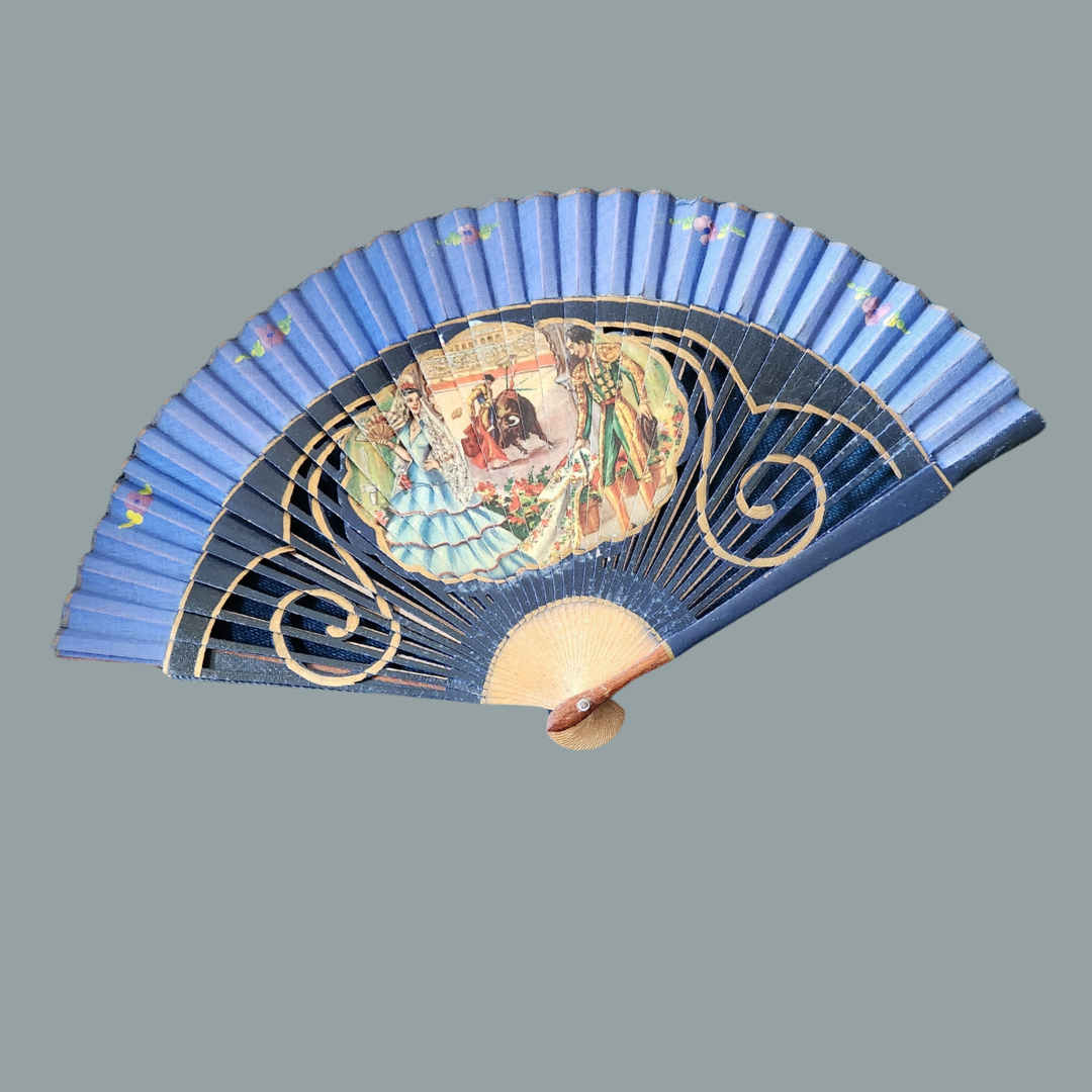 Vintage Spanish-Style Folding Hand Fan – Decoupage Design