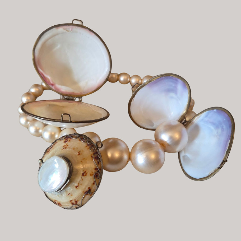 Set of Four Vintage Natural Shell Trinket Boxes – Brass Mounted Coastal Keepsake